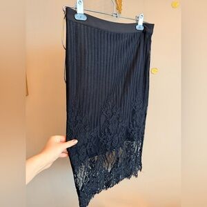 Jealous Tomato Gothic Black Pleated Lace Midi Skirt